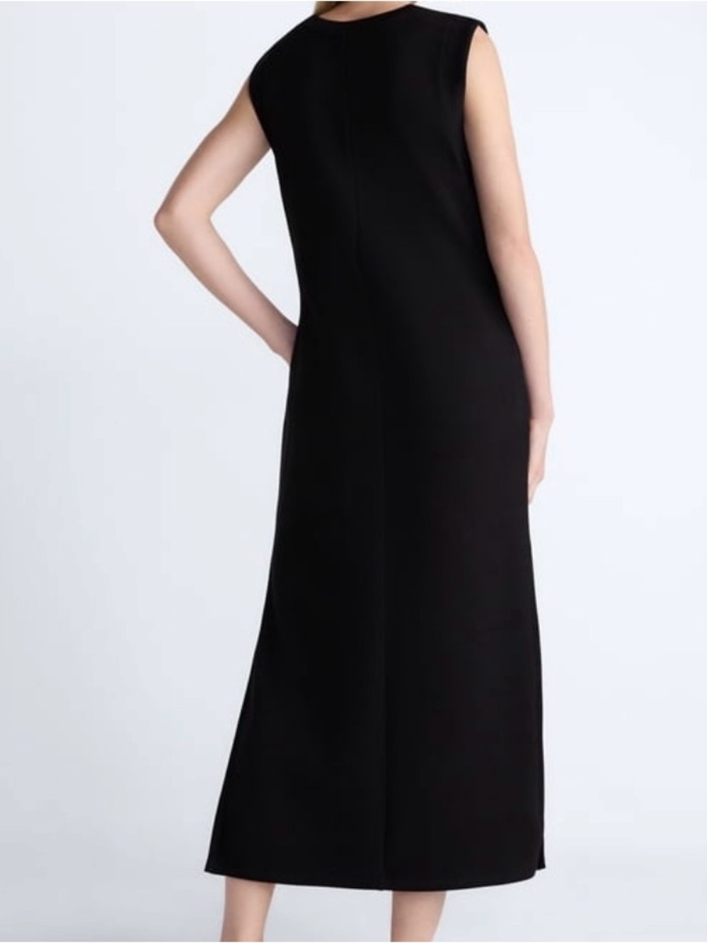 Sleeveless Black Maxi Dress with Side Slit. Scuba Knit. - Picture 2 of 4